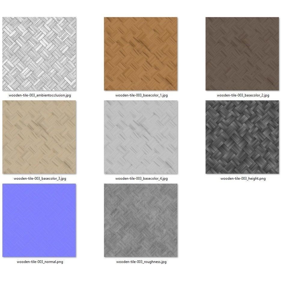 Wooden Parquet Tile PBR Texture 3D Model – 4 Colors, Game Ready