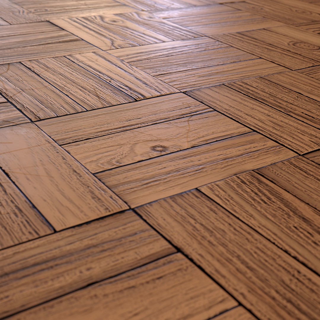 Wooden Parquet Tile PBR Texture 3D Model – 4 Colors, Game Ready - View 11