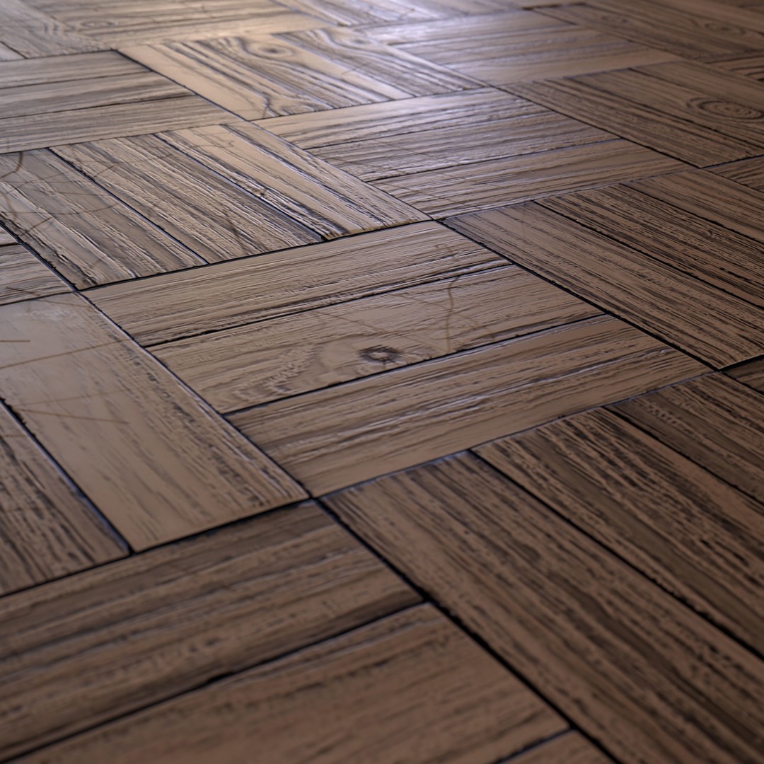 Wooden Parquet Tile PBR Texture 3D Model – 4 Colors, Game Ready - View 12