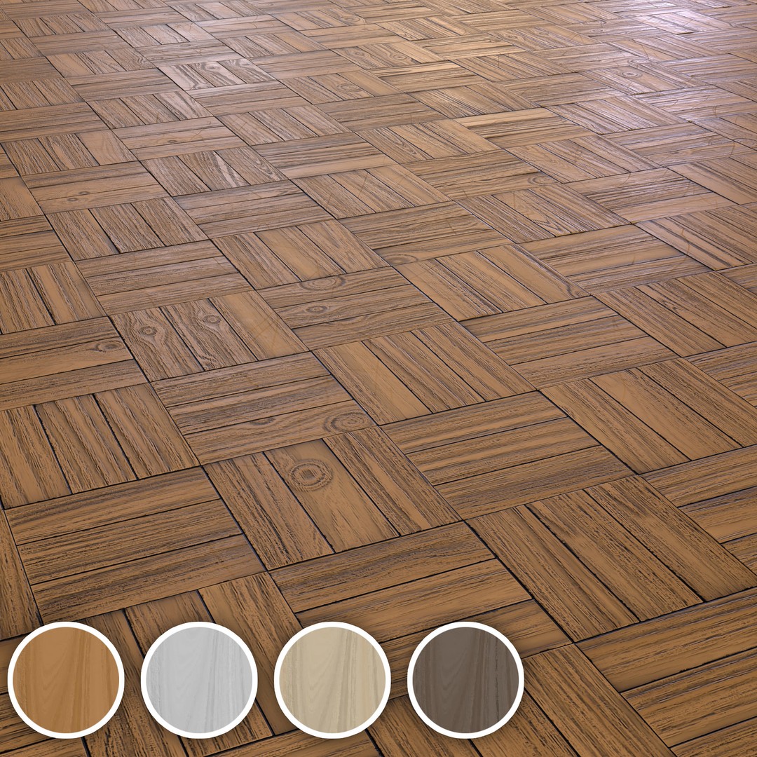 Wooden Parquet Tile PBR Texture 3D Model – 4 Colors, Game Ready - View 15