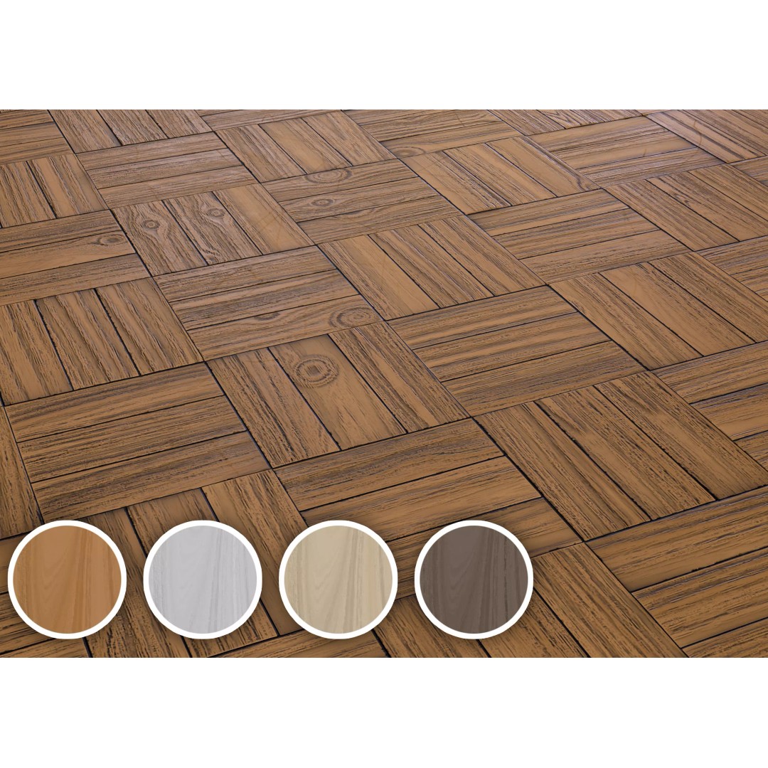Wooden Parquet Tile PBR Texture 3D Model – 4 Colors, Game Ready - View 2
