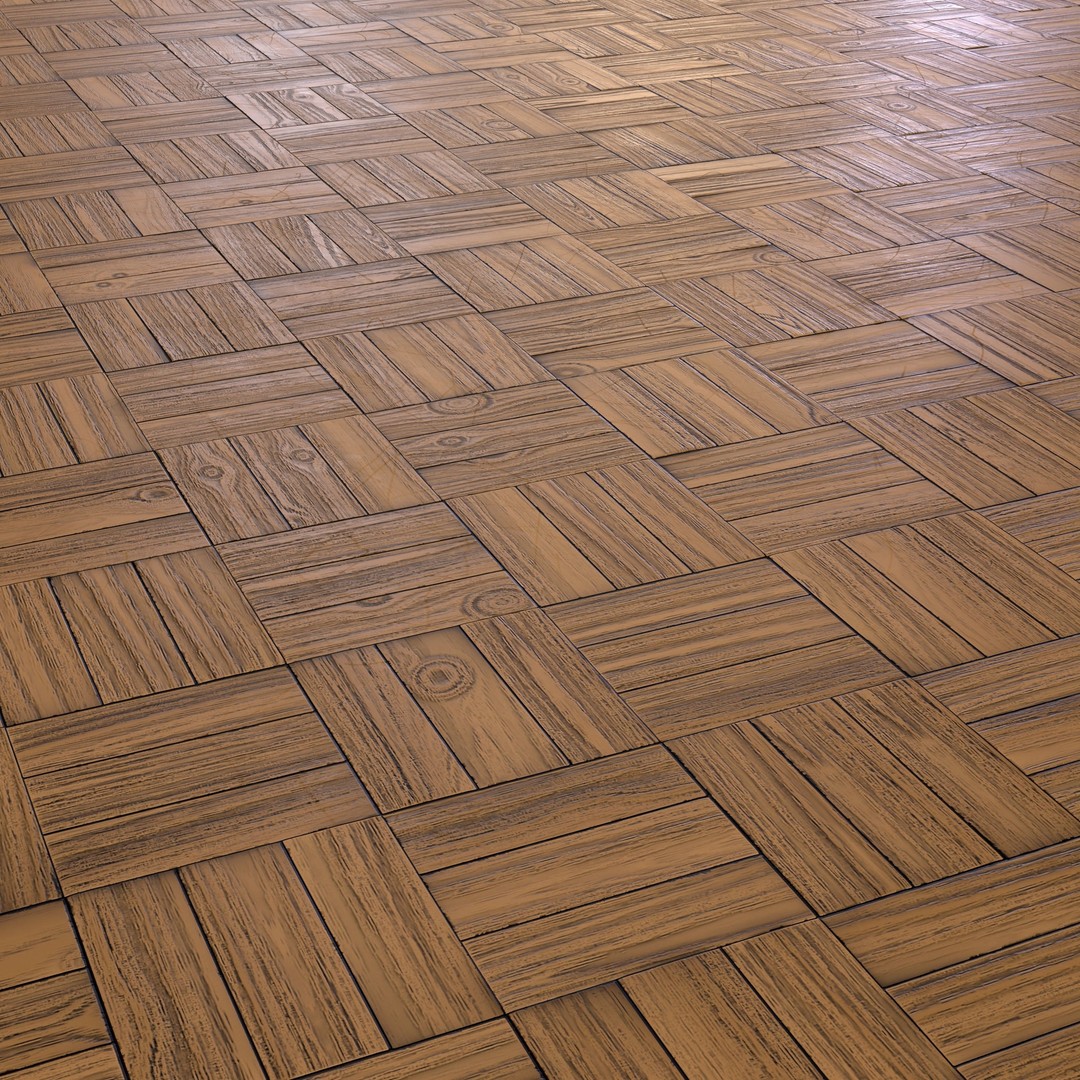Wooden Parquet Tile PBR Texture 3D Model – 4 Colors, Game Ready - View 7