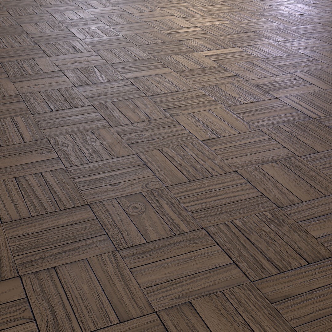 Wooden Parquet Tile PBR Texture 3D Model – 4 Colors, Game Ready - View 8