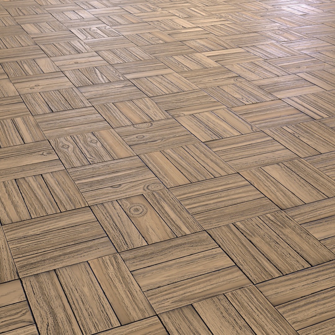 Wooden Parquet Tile PBR Texture 3D Model – 4 Colors, Game Ready - View 9