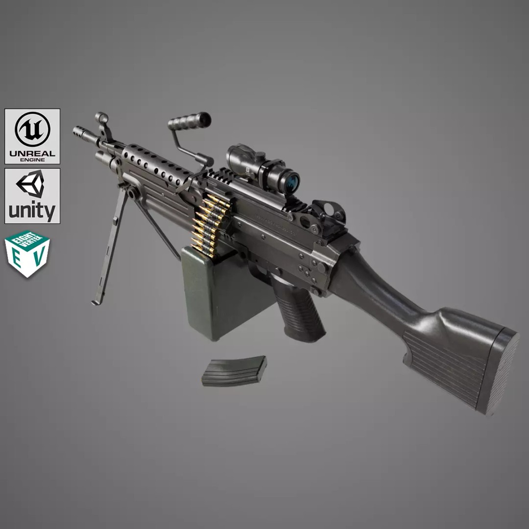 Machine Gun 12 3D Model – Low Poly PBR Game Asset, FBX - View 2