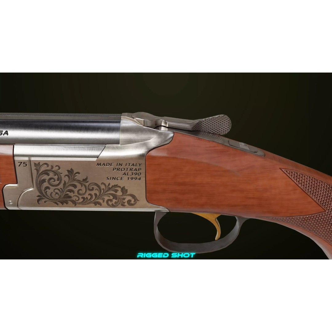 Double Barrel Shotgun 3D Model – Low Poly Game Asset, PBR Textures - View 12