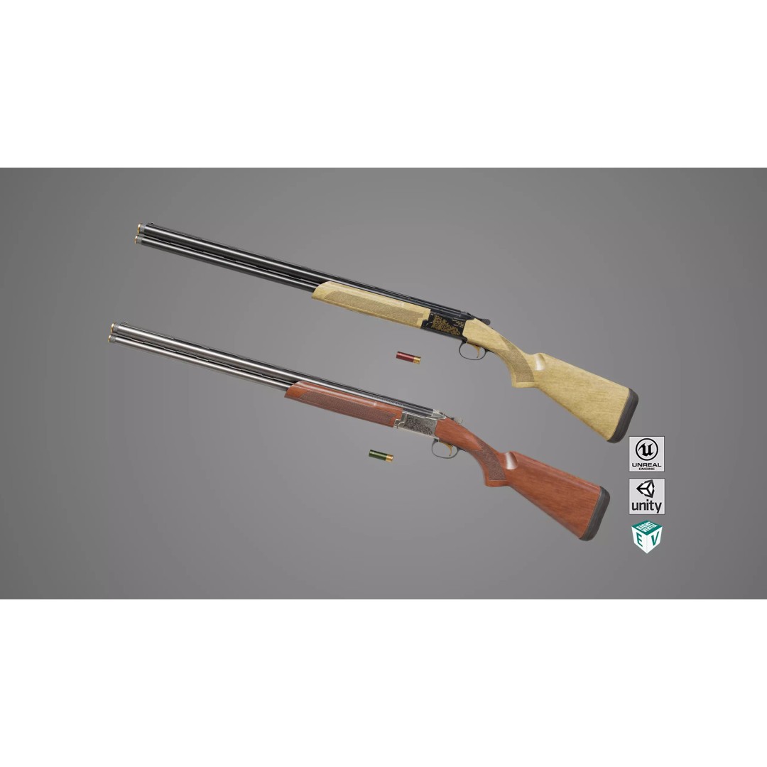 Double Barrel Shotgun 3D Model – Low Poly Game Asset, PBR Textures - View 2