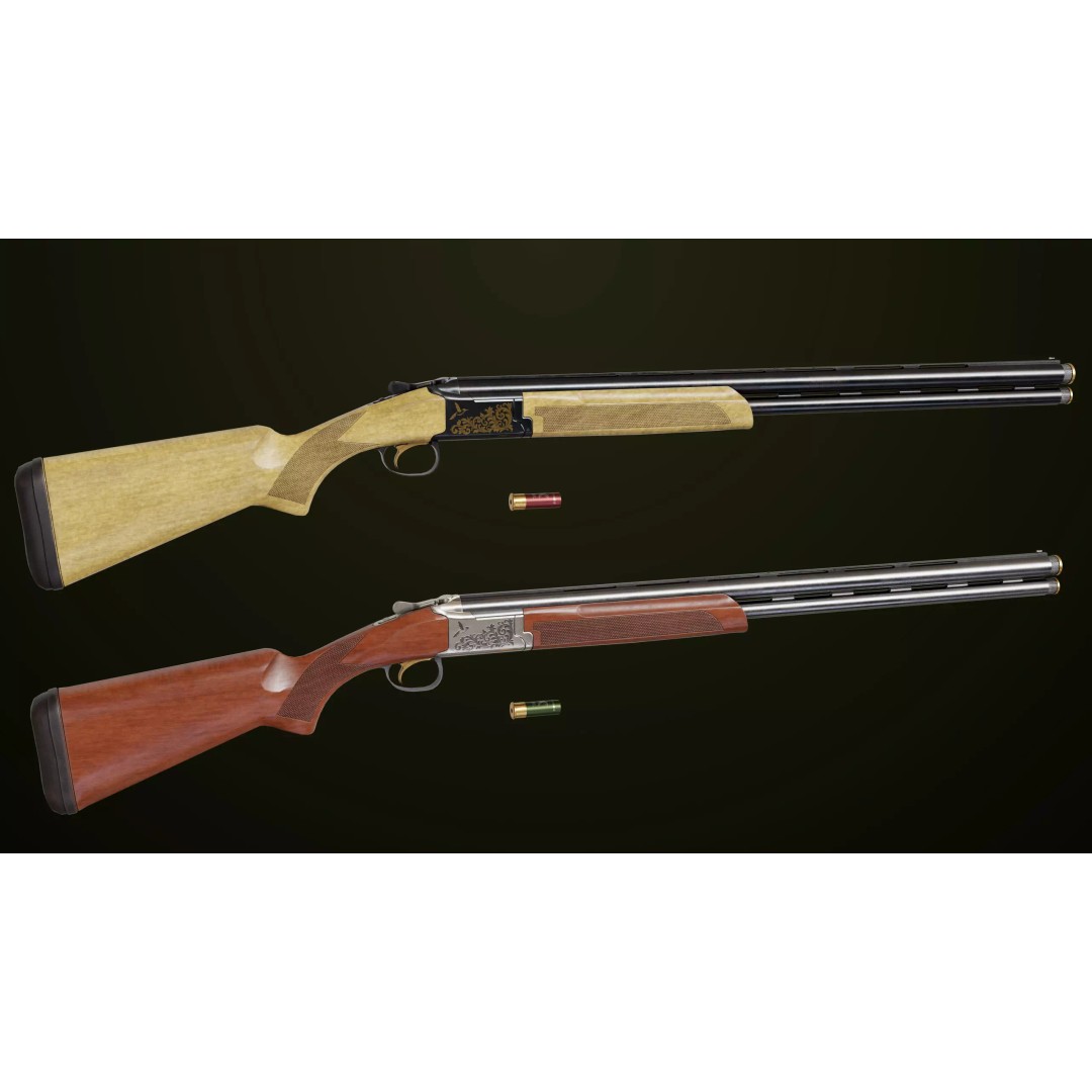 Double Barrel Shotgun 3D Model – Low Poly Game Asset, PBR Textures - View 4