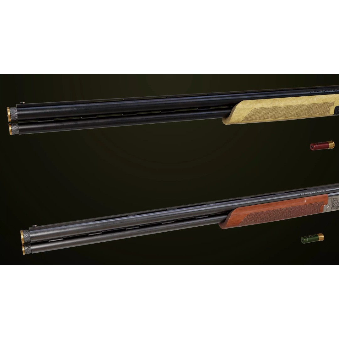 Double Barrel Shotgun 3D Model – Low Poly Game Asset, PBR Textures - View 6