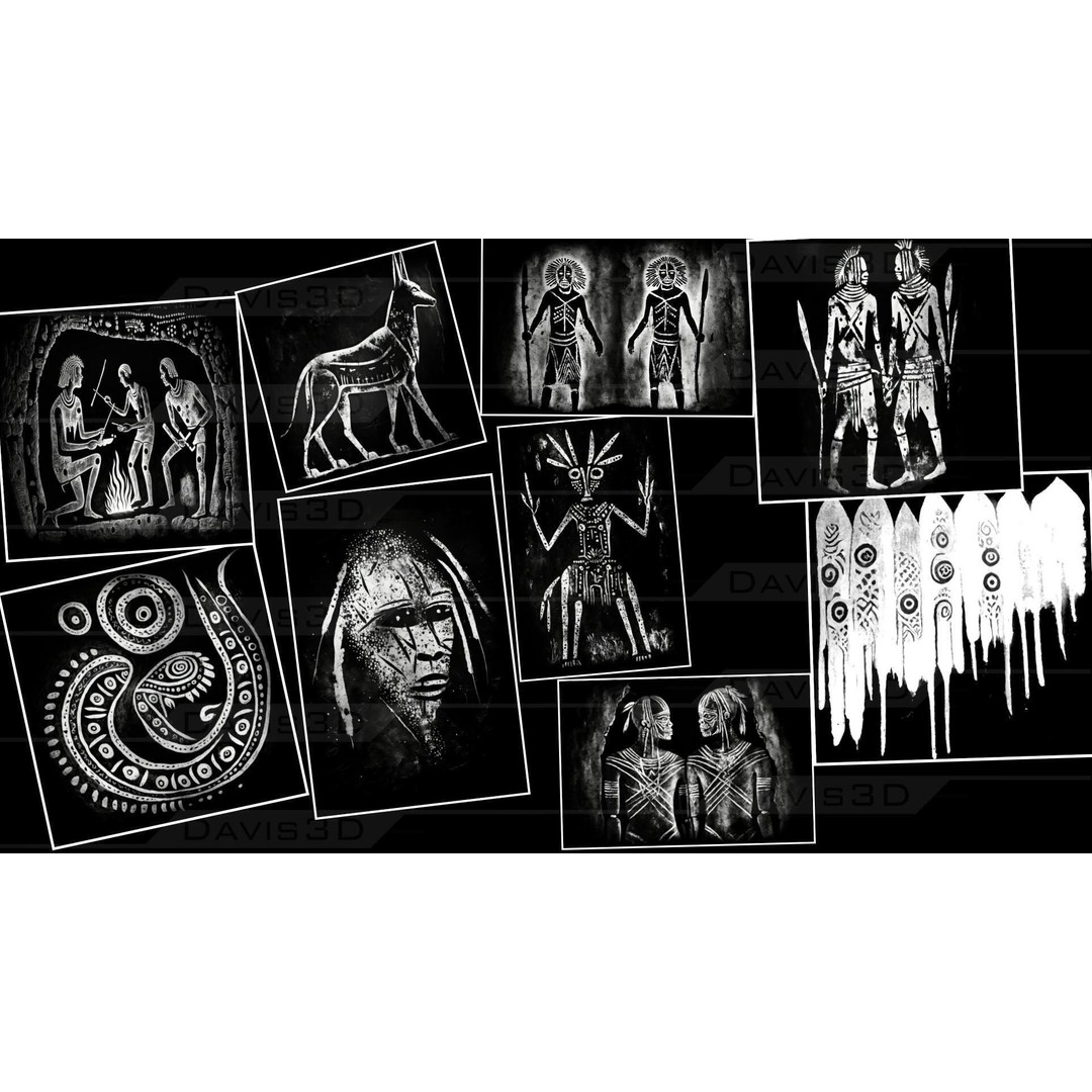 Cave Paintings 3D Model – Decal Textures Pack, 150 Unique Designs