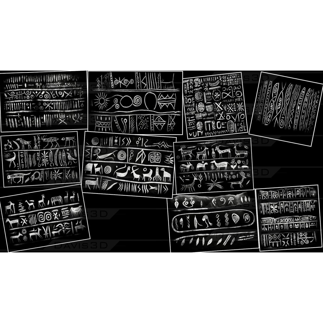 Cave Paintings 3D Model – Decal Textures Pack, 150 Unique Designs - View 14
