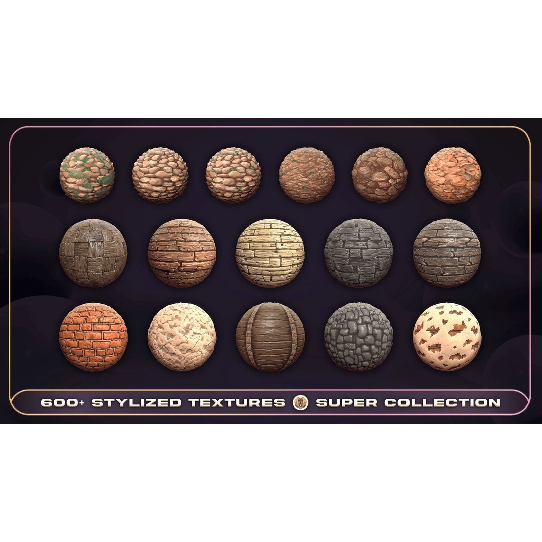 Super Stylized Texture Collection 3D Model – PBR Textures, 608 Unique Textures - View 3