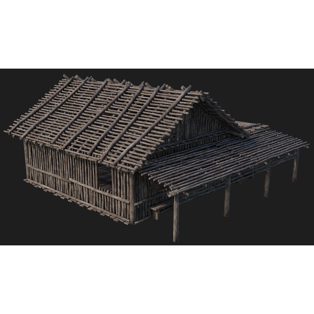 Old Wooden Houses 3D Model – Low Poly Game Ready with PBR Textures