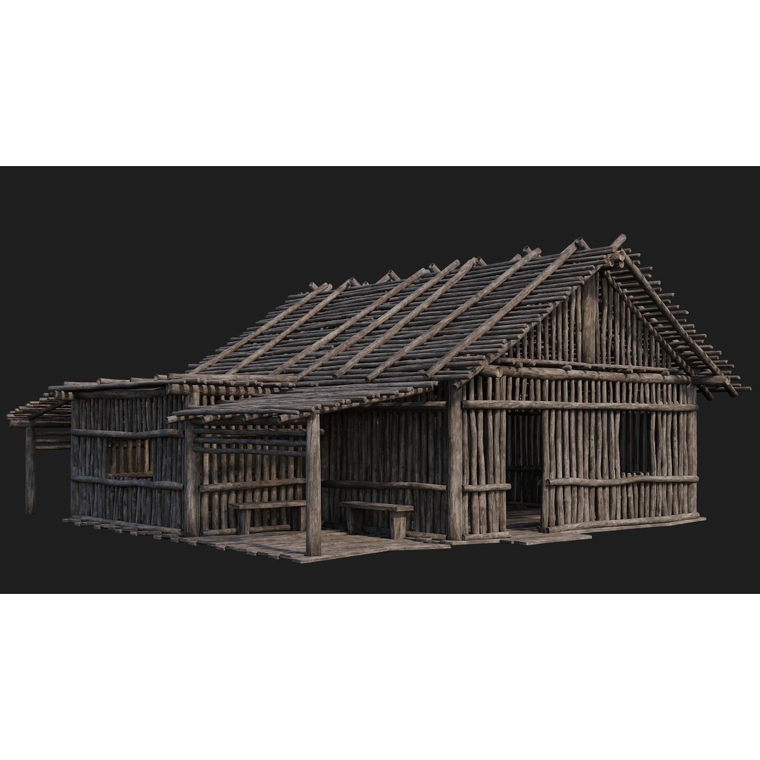 Old Wooden Houses 3D Model – Low Poly Game Ready with PBR Textures - View 10