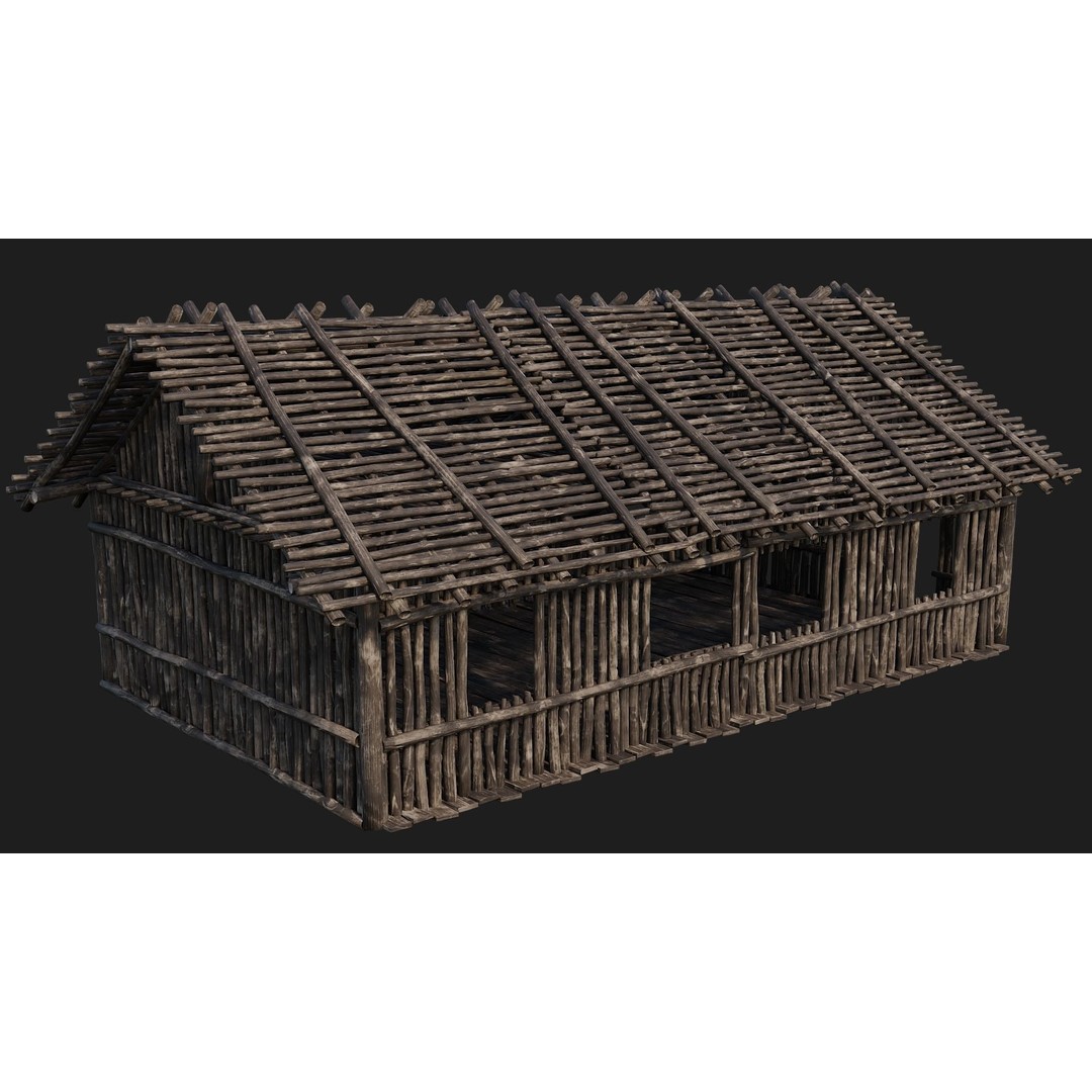 Old Wooden Houses 3D Model – Low Poly Game Ready with PBR Textures - View 13