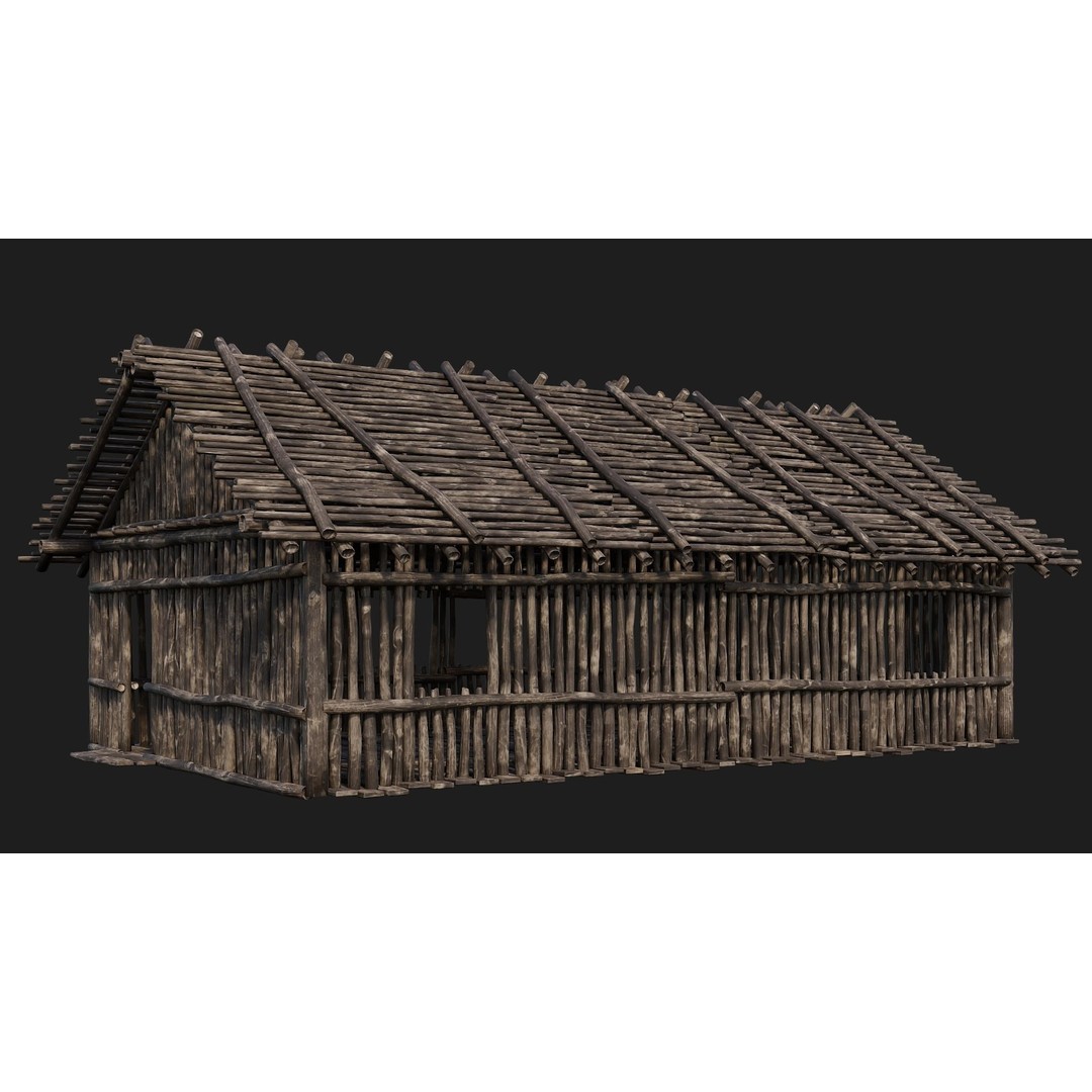 Old Wooden Houses 3D Model – Low Poly Game Ready with PBR Textures - View 14
