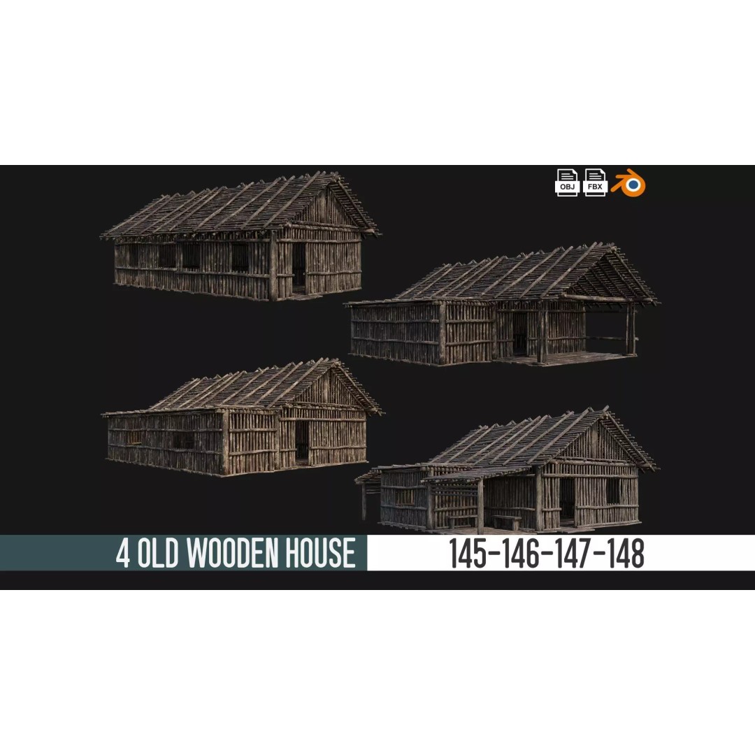 Old Wooden Houses 3D Model – Low Poly Game Ready with PBR Textures - View 2