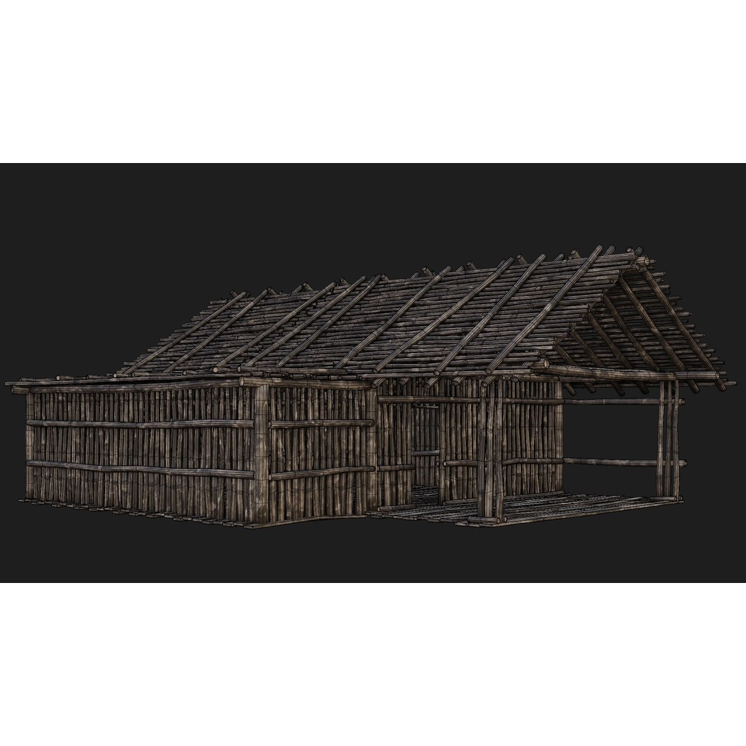 Old Wooden Houses 3D Model – Low Poly Game Ready with PBR Textures - View 24