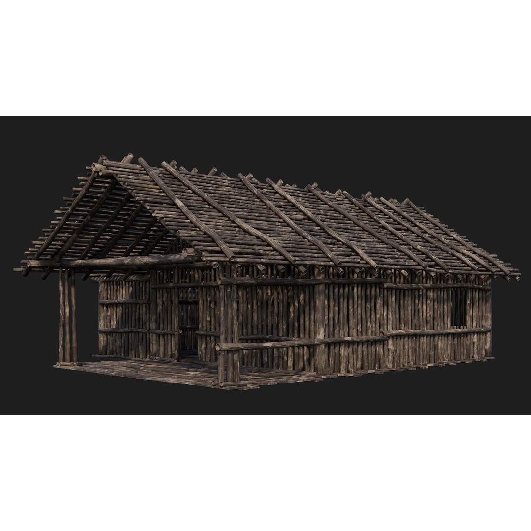 Old Wooden Houses 3D Model – Low Poly Game Ready with PBR Textures - View 25