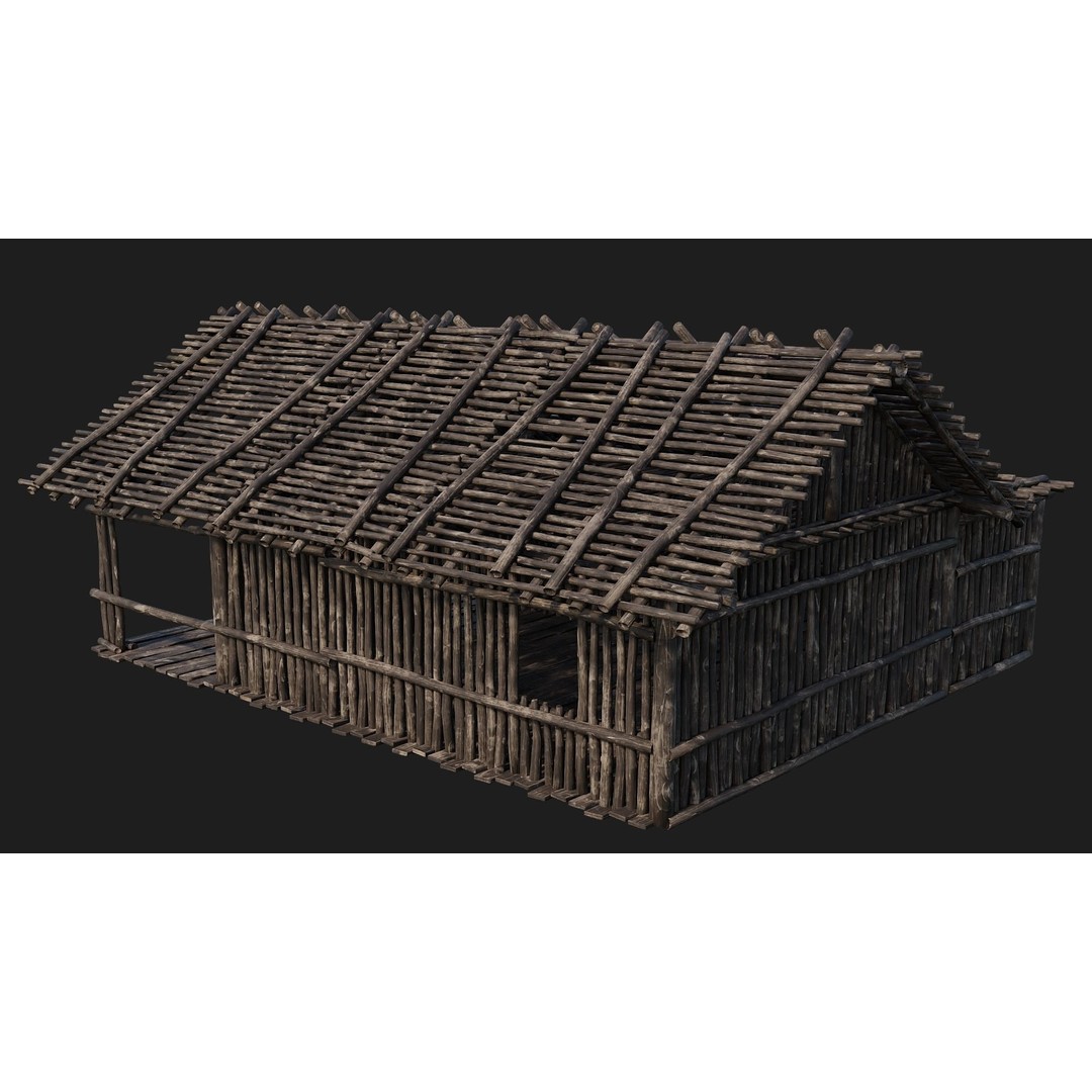 Old Wooden Houses 3D Model – Low Poly Game Ready with PBR Textures - View 32