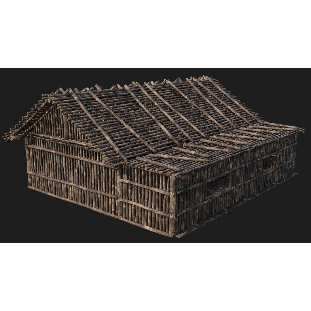 Old Wooden Houses 3D Model – Low Poly Game Ready with PBR Textures - View 33