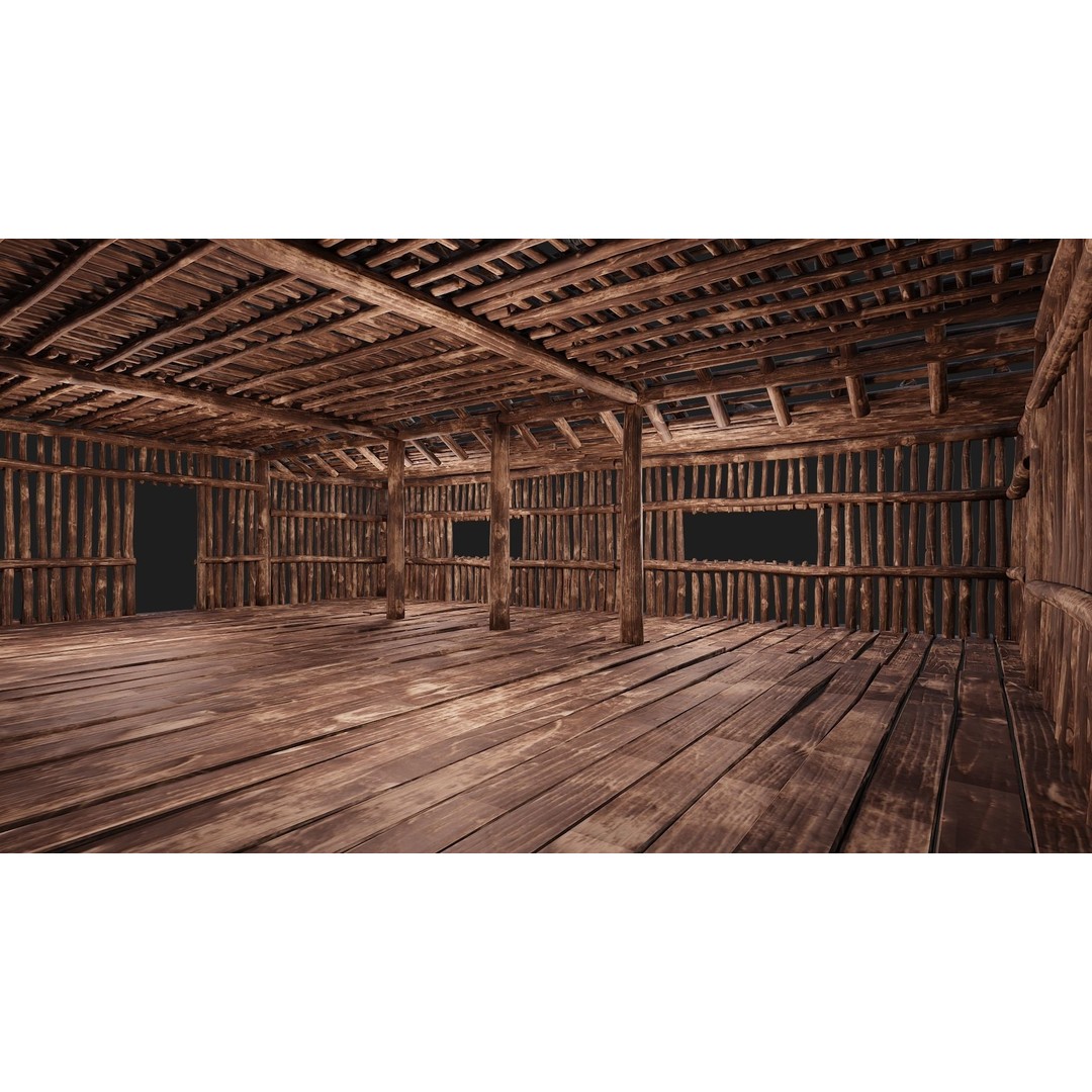 Old Wooden Houses 3D Model – Low Poly Game Ready with PBR Textures - View 34
