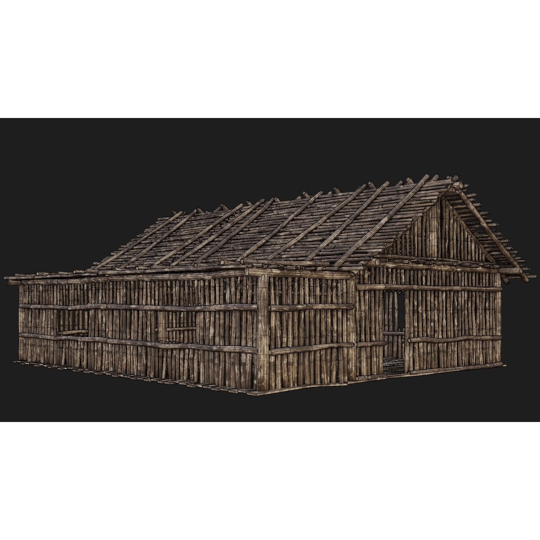 Old Wooden Houses 3D Model – Low Poly Game Ready with PBR Textures - View 35