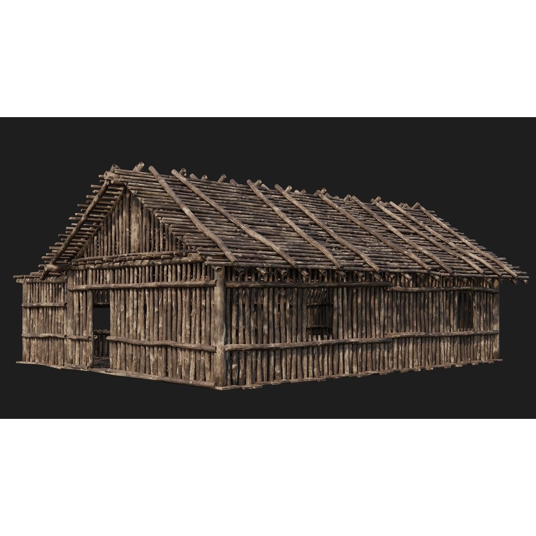 Old Wooden Houses 3D Model – Low Poly Game Ready with PBR Textures - View 36