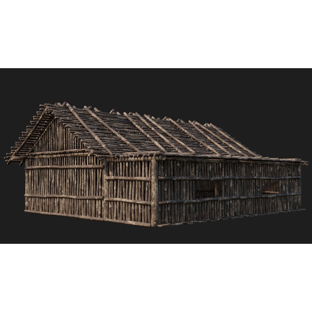 Old Wooden Houses 3D Model – Low Poly Game Ready with PBR Textures - View 38