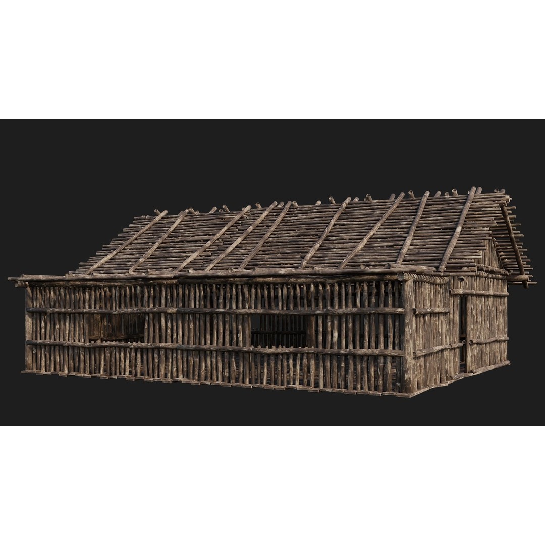 Old Wooden Houses 3D Model – Low Poly Game Ready with PBR Textures - View 40