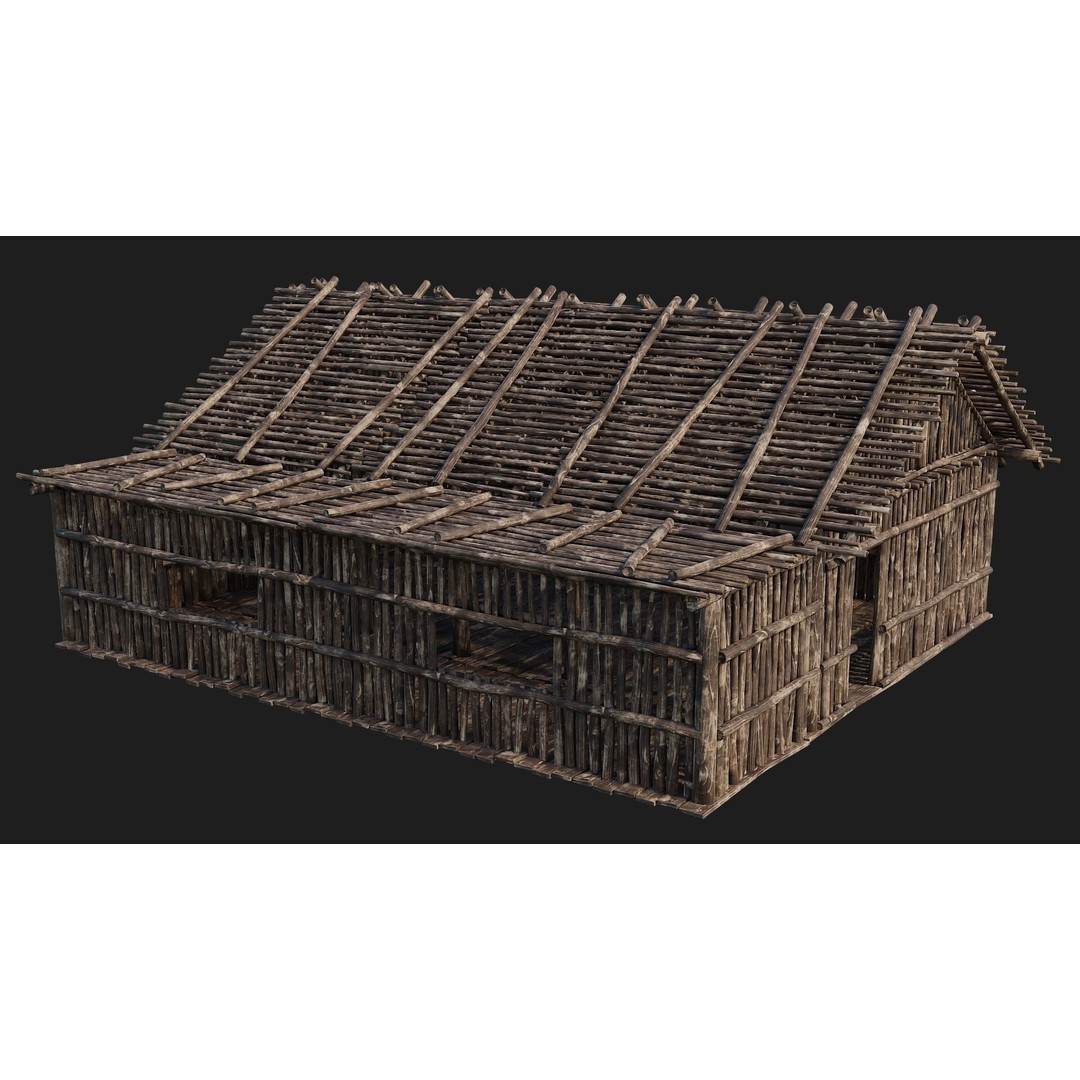 Old Wooden Houses 3D Model – Low Poly Game Ready with PBR Textures - View 41