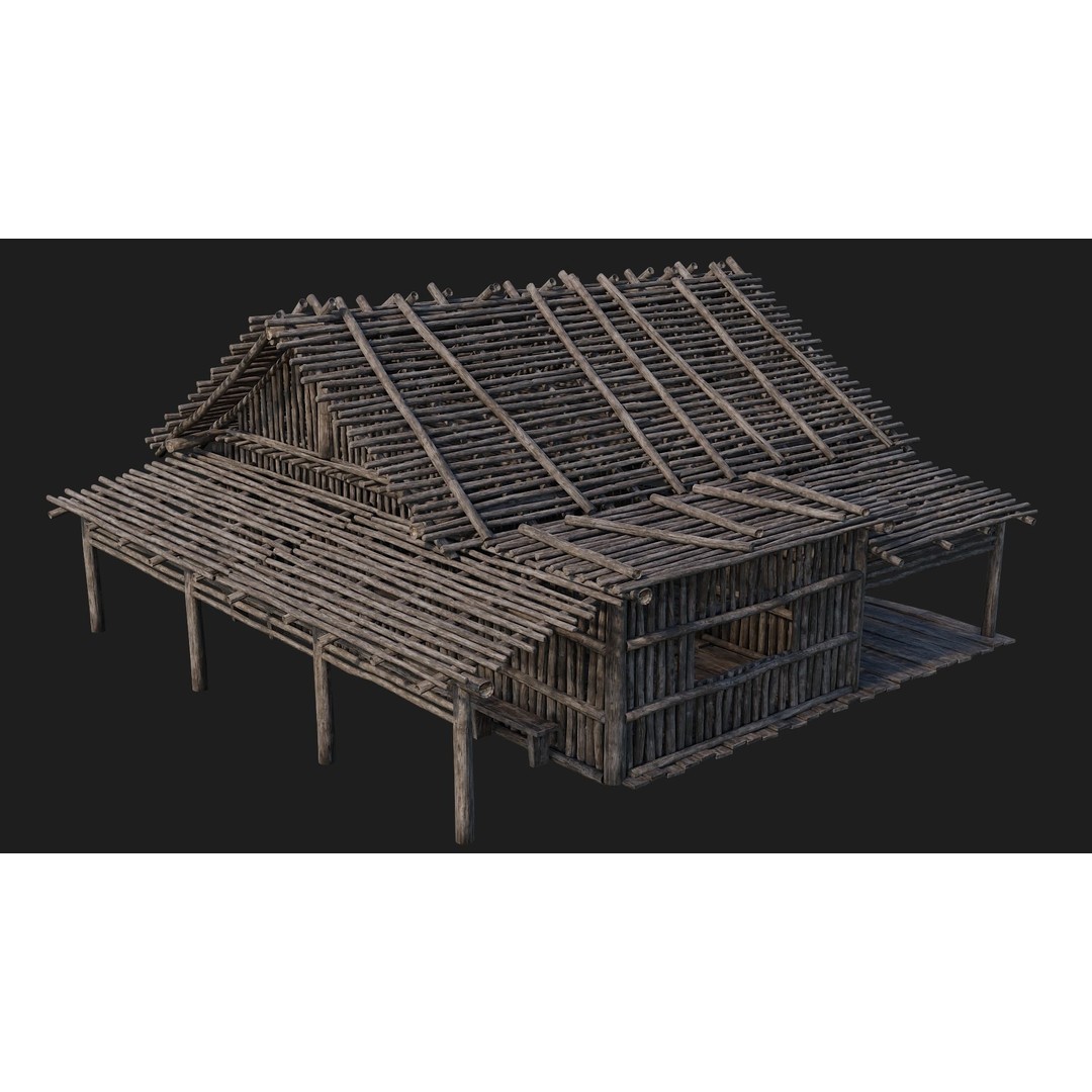Old Wooden Houses 3D Model – Low Poly Game Ready with PBR Textures - View 44