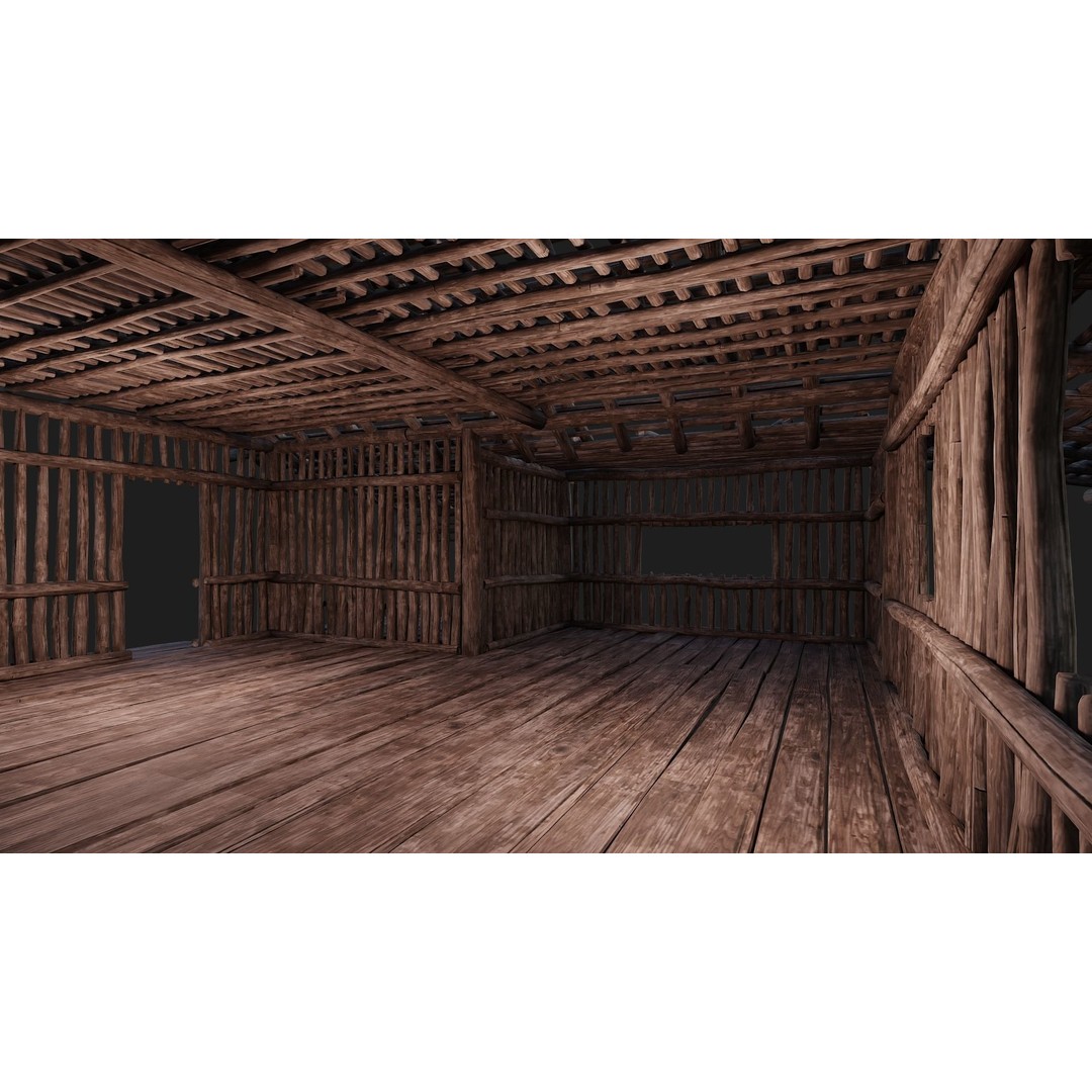 Old Wooden Houses 3D Model – Low Poly Game Ready with PBR Textures - View 45