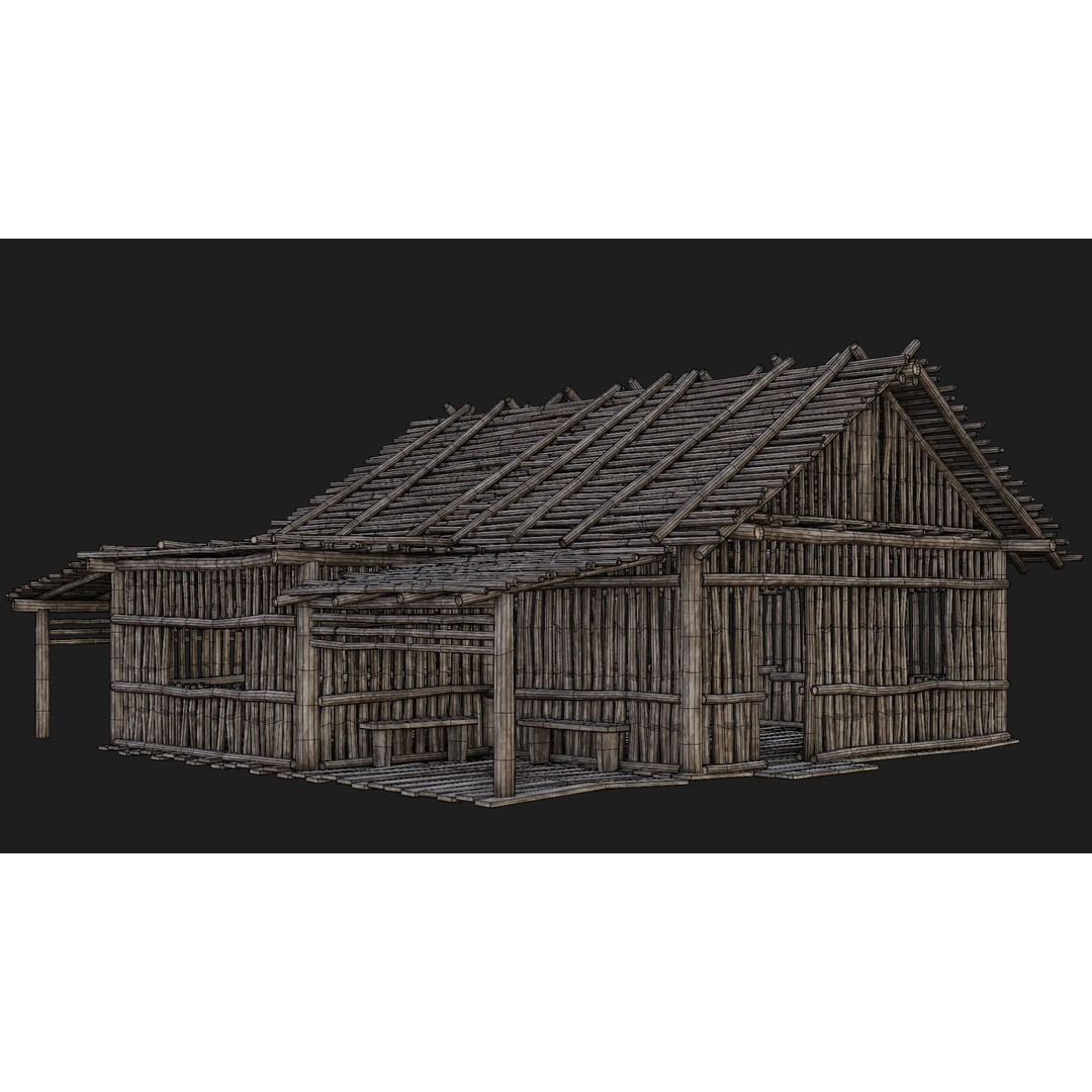 Old Wooden Houses 3D Model – Low Poly Game Ready with PBR Textures - View 46