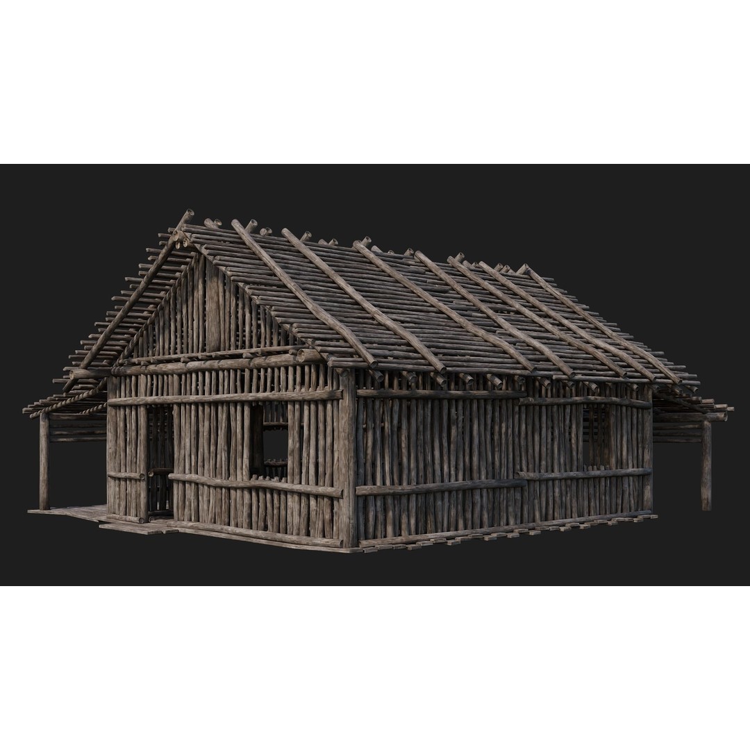 Old Wooden Houses 3D Model – Low Poly Game Ready with PBR Textures - View 47