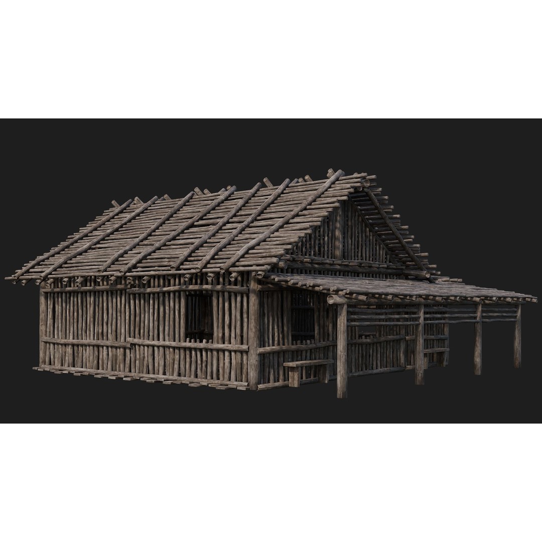Old Wooden Houses 3D Model – Low Poly Game Ready with PBR Textures - View 48