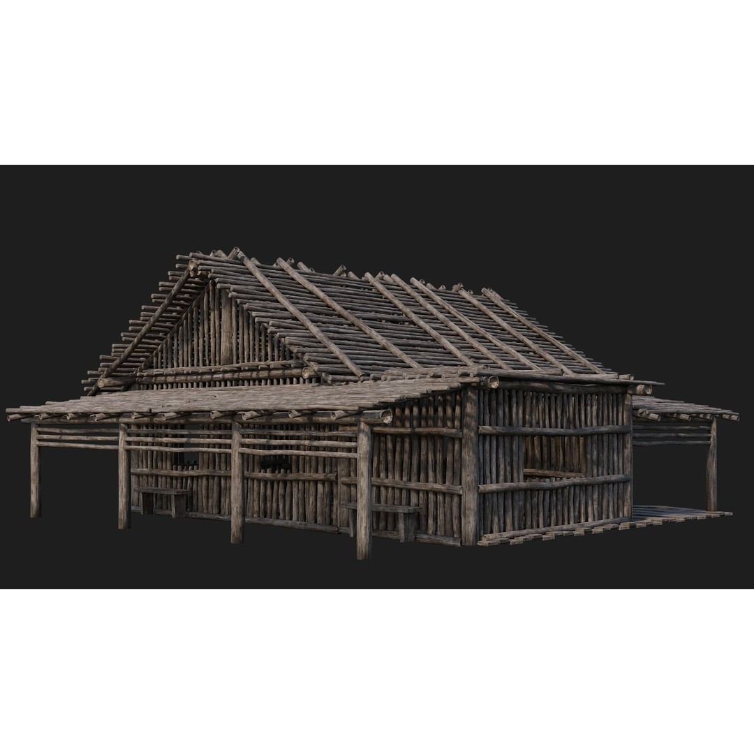 Old Wooden Houses 3D Model – Low Poly Game Ready with PBR Textures - View 49