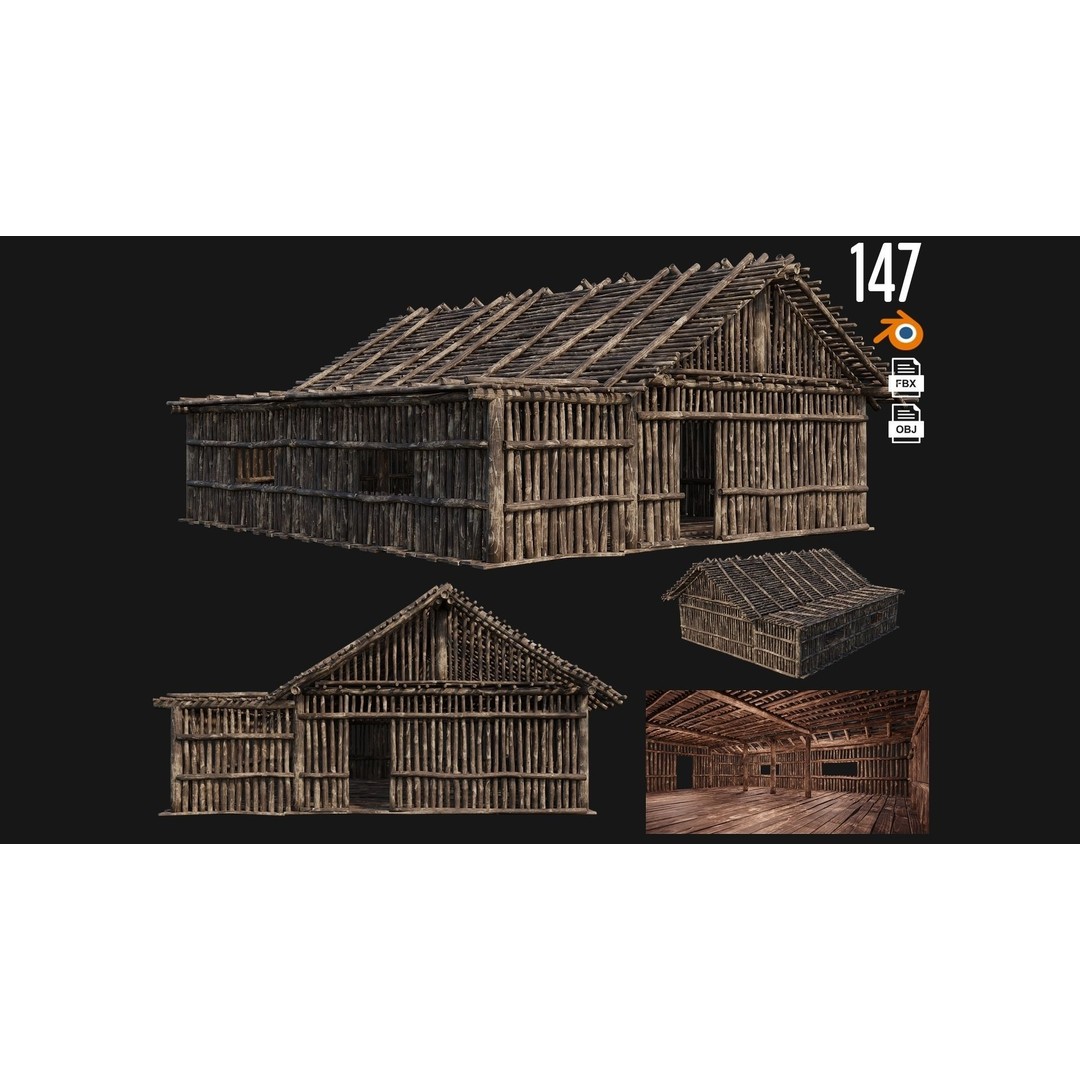 Old Wooden Houses 3D Model – Low Poly Game Ready with PBR Textures - View 5