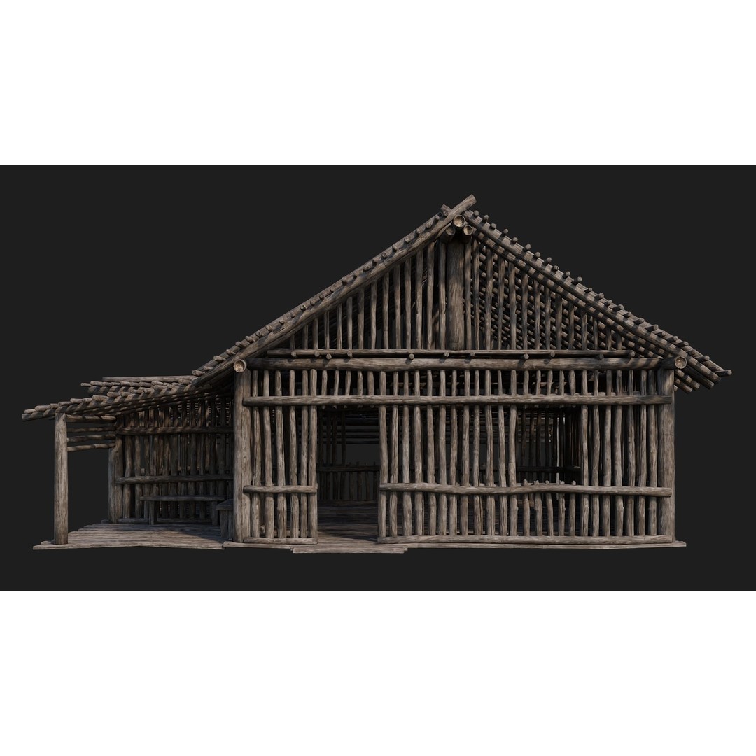 Old Wooden Houses 3D Model – Low Poly Game Ready with PBR Textures - View 50