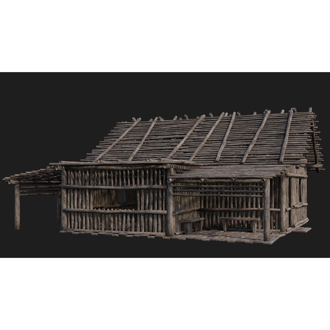 Old Wooden Houses 3D Model – Low Poly Game Ready with PBR Textures - View 51