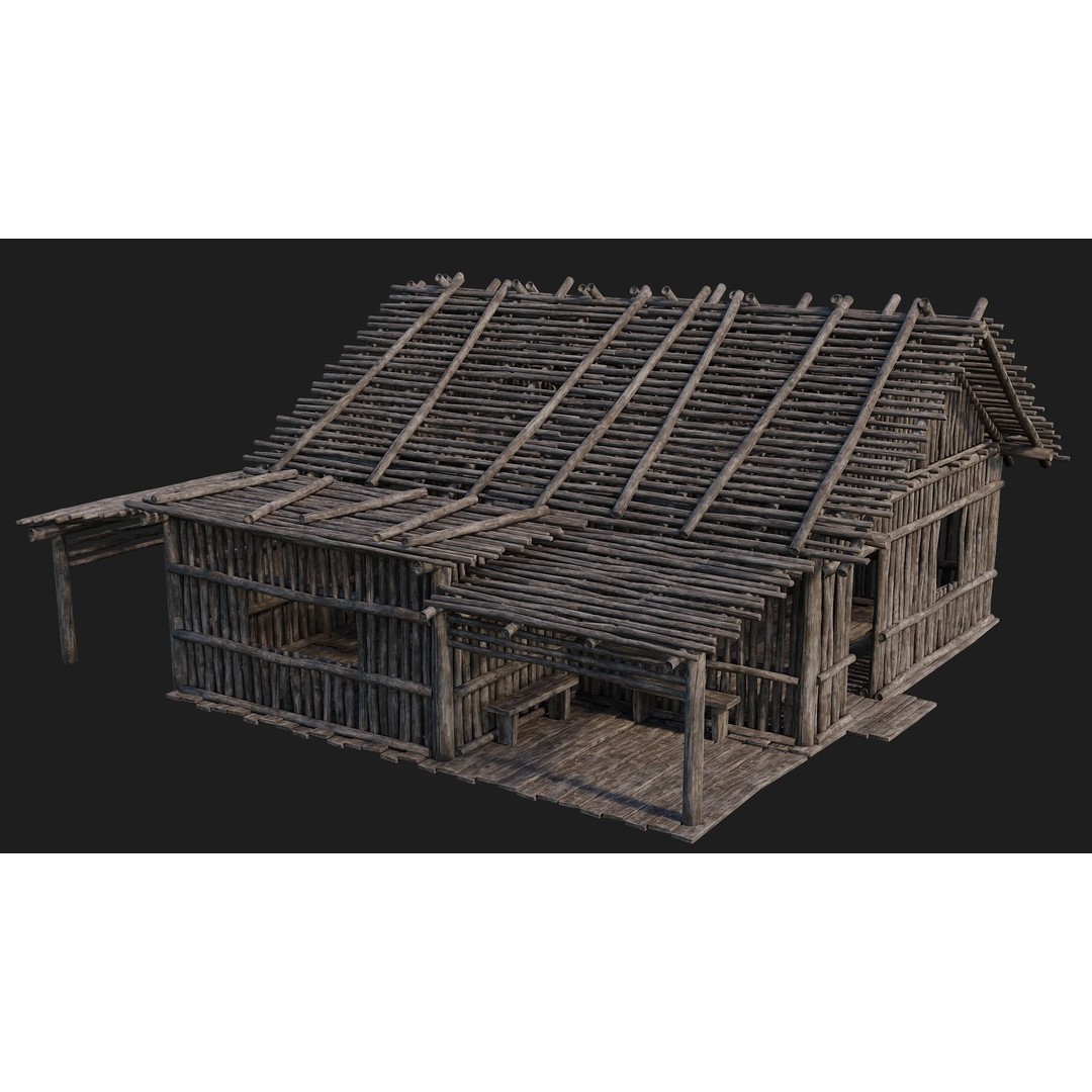 Old Wooden Houses 3D Model – Low Poly Game Ready with PBR Textures - View 52