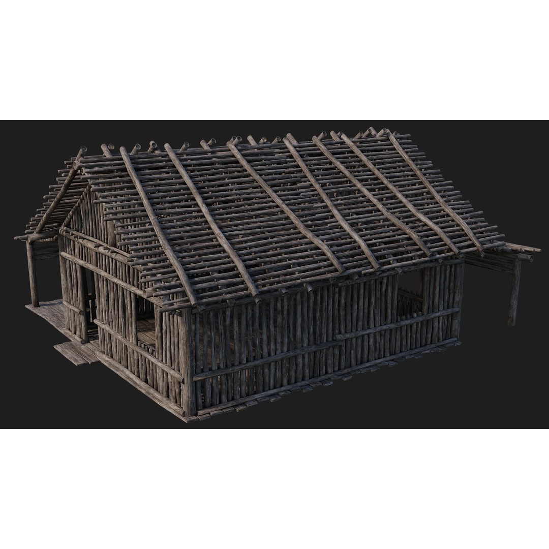 Old Wooden Houses 3D Model – Low Poly Game Ready with PBR Textures - View 53