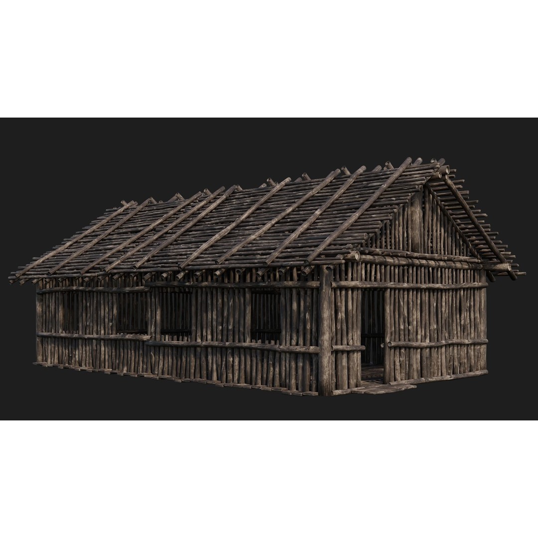 Old Wooden Houses 3D Model – Low Poly Game Ready with PBR Textures - View 7
