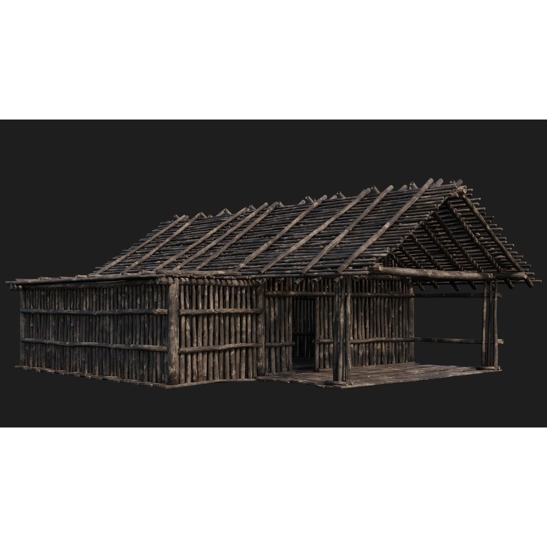 Old Wooden Houses 3D Model – Low Poly Game Ready with PBR Textures - View 8