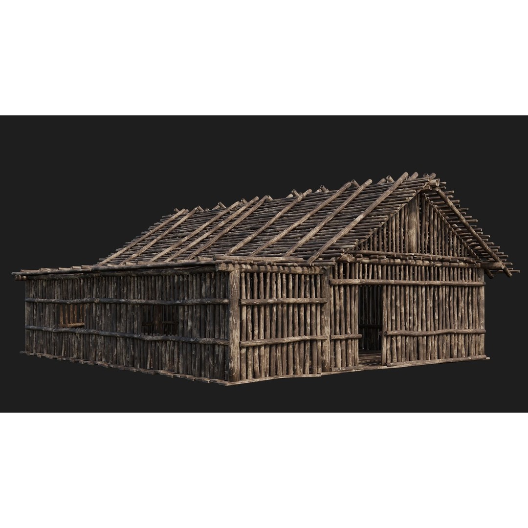 Old Wooden Houses 3D Model – Low Poly Game Ready with PBR Textures - View 9