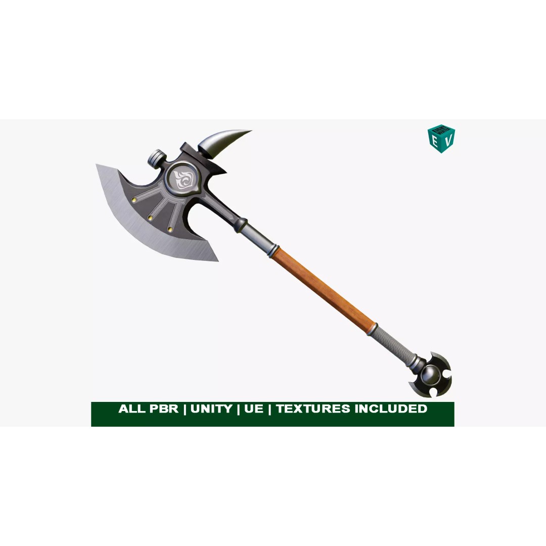 Battle Axe 3D Model – Low Poly PBR Weapon, FBX & Textures Included - View 2