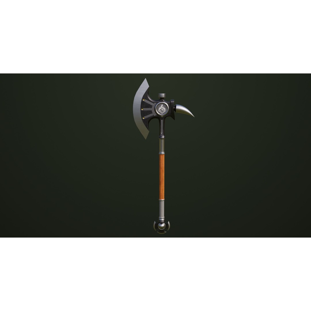 Battle Axe 3D Model – Low Poly PBR Weapon, FBX & Textures Included - View 3