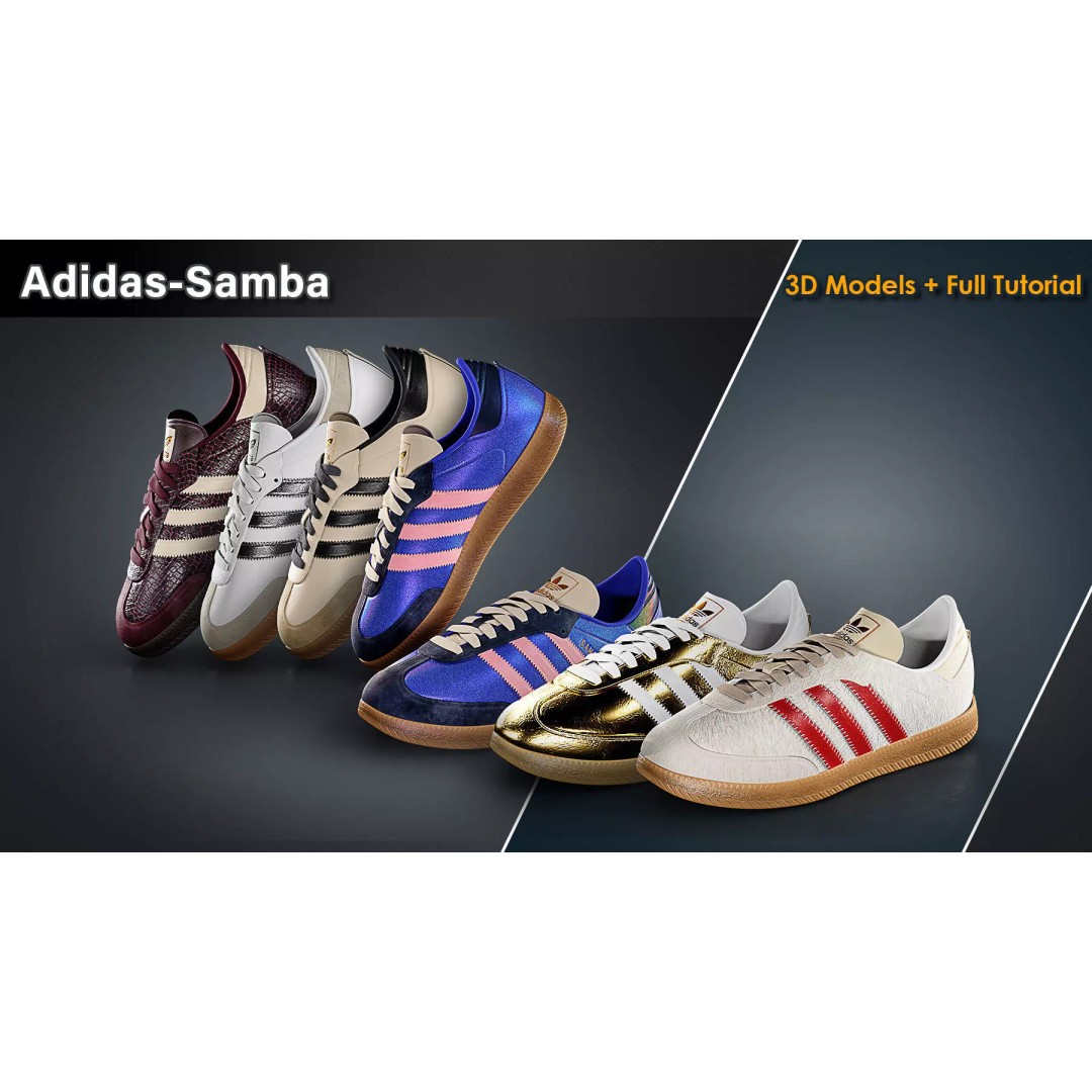 Adidas Samba Sneakers 3D Model – Low Poly Game Asset, FBX, PBR - View 3