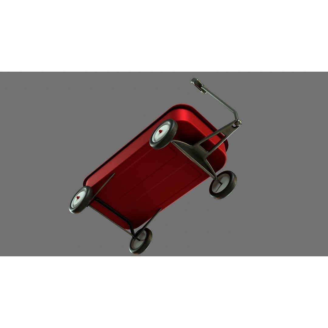 Red Wagon 3D Model – Low Poly Toy with PBR Textures, FBX, OBJ - View 12