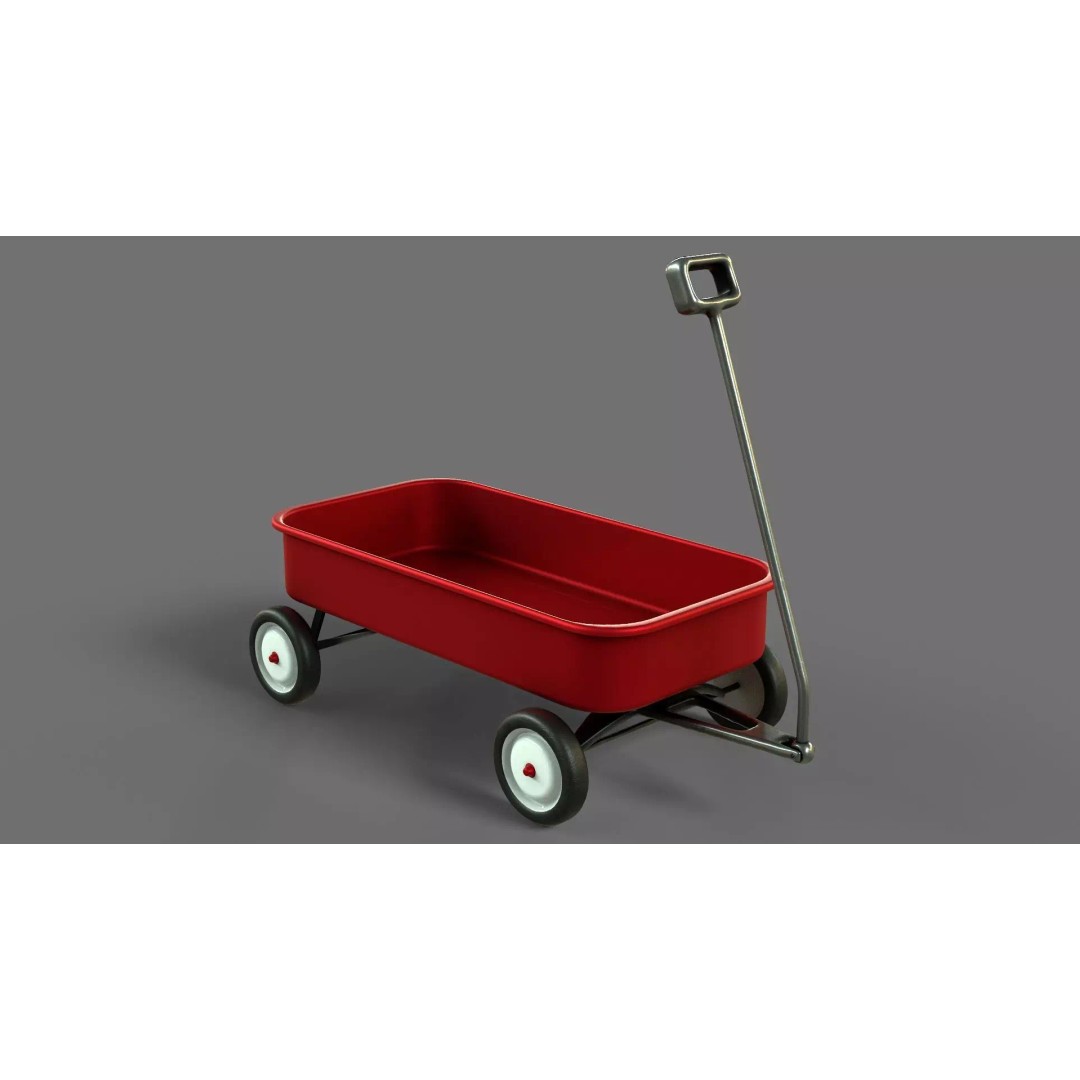 Red Wagon 3D Model – Low Poly Toy with PBR Textures, FBX, OBJ - View 2